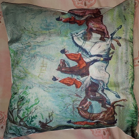 Fox Hunter Pillow Cover Fox Hunting Horse Farmhouse Tree Nature Pony - Picture 9 of 9